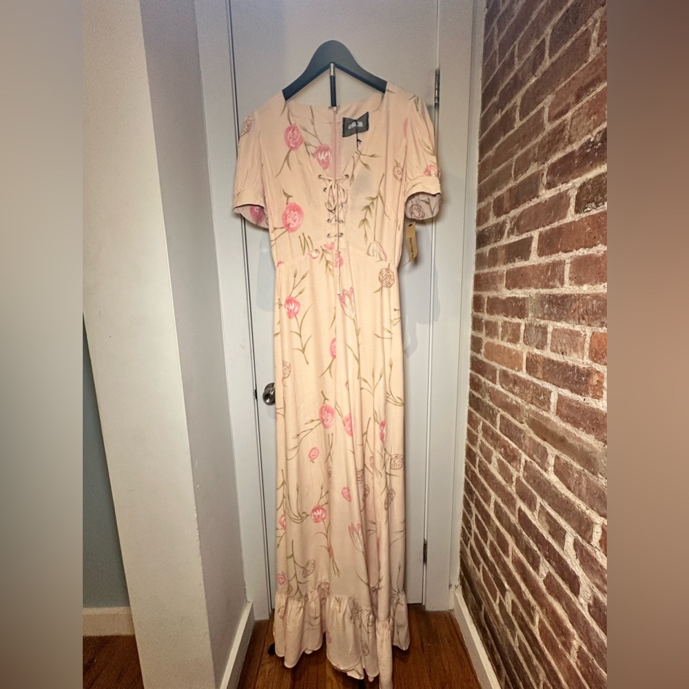NWT Reformation Pink Floral Lace-Up Maxi Dress 🌸